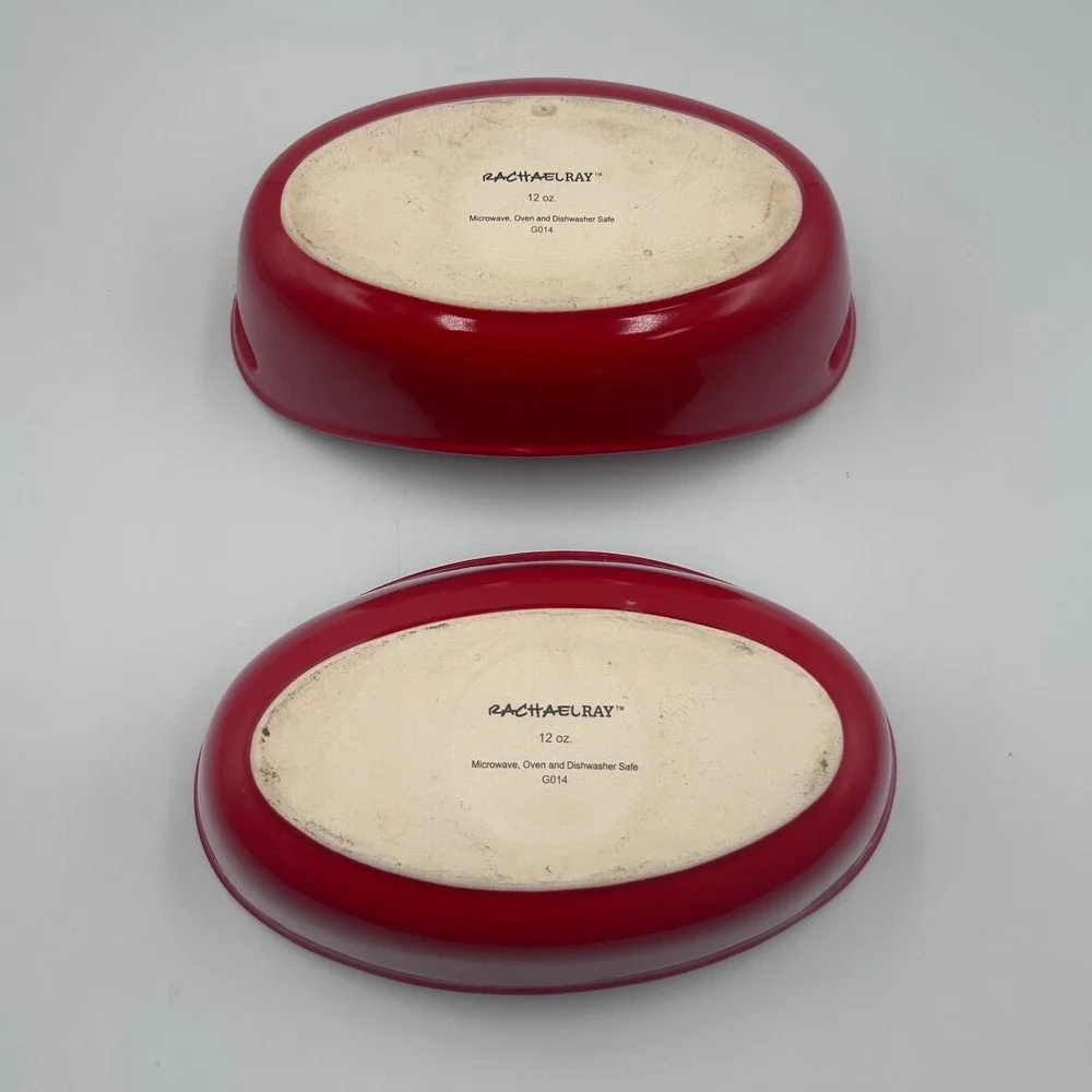Rachael Ray Red Stoneware 12 oz Oval Au Gratin Baking Dishes Set of 2 G014